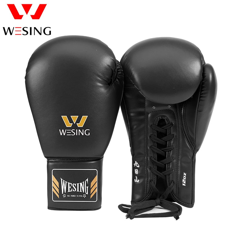 Wesing Lace-Up Boxing Gloves Pro Tied Style Sparring Gloves Large Size Competition Leather Training kit muay thai